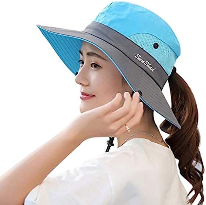 KPWIN Sun Hats for Women, Women&#039;s Ponytail Bucket Hat Outdoor UV Protection Foldable Mesh Wide Brim Beach Fishing Hat