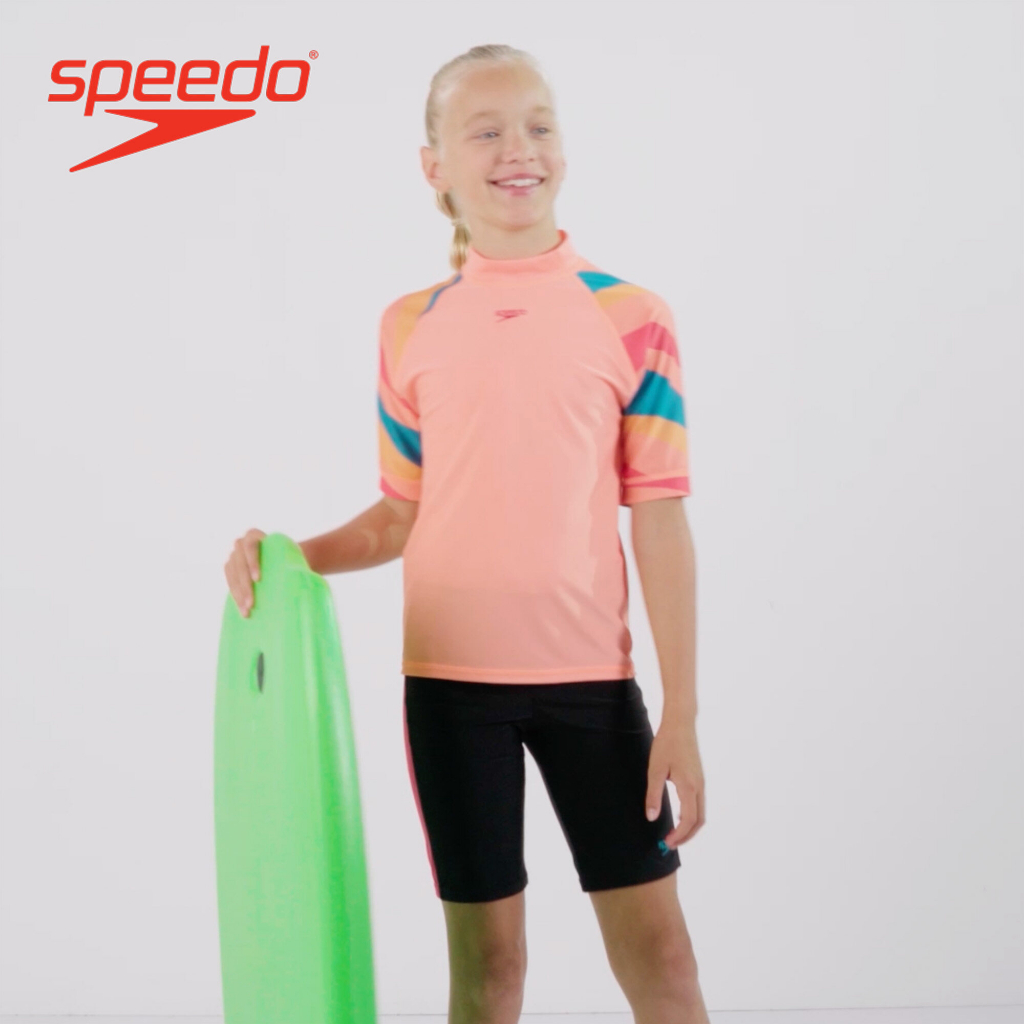 Speedo Kids Girl Swimwear - Printed Short Sleeve Sun Top - Peach - 8-1173114499
