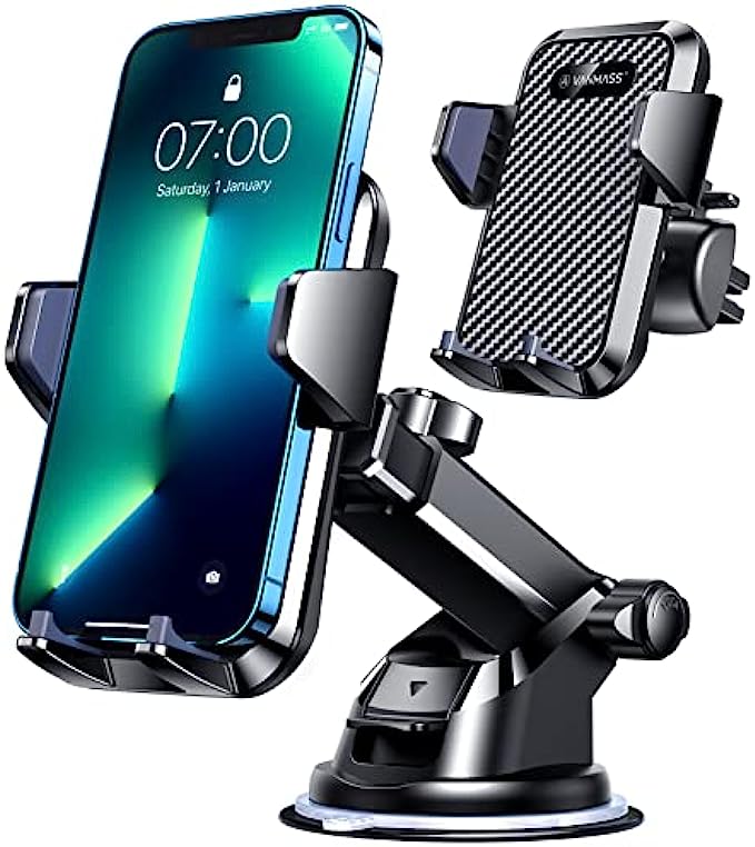VANMASS Universal Car Phone Mount,【Patent &amp; Safety Certs】 Upgraded Handsfree Dashboard Stand, Phone Holder for Car Windshield Vent, Compatible iPhone 14 13 12 11 Pro Max Xs XR X 8, Galaxy s20 (Bla