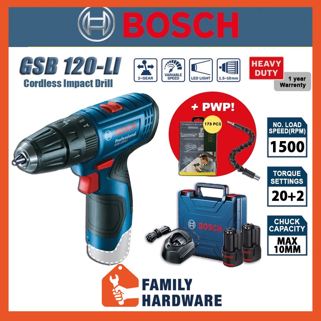 BOSCH GSB 120-LI GEN 2 Cordless Impact Drill SOLO GBA 12V 2.0Ah Li-ion Battery GSB120 GSB 120 06019G81L0 FAMILY